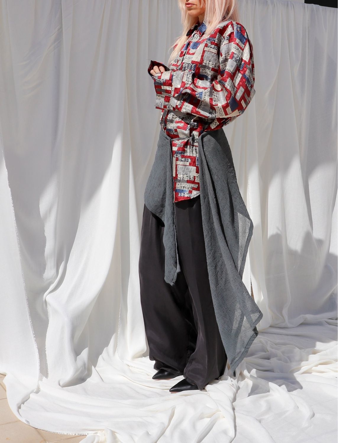 Pantalone morbido versione lunga/ cupro nero lavagna