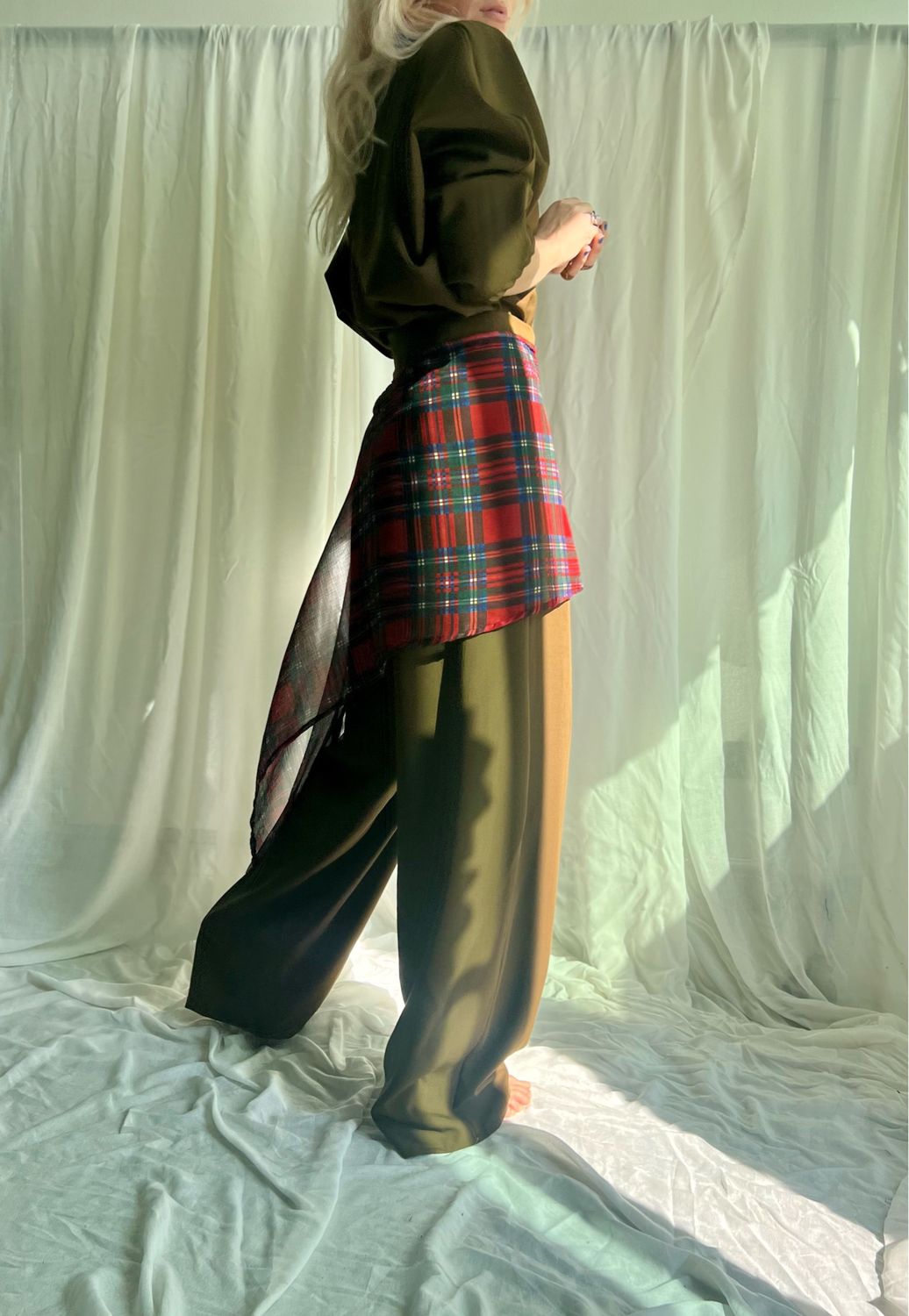 Gonna asimmetrica regolabile/ tartan velato