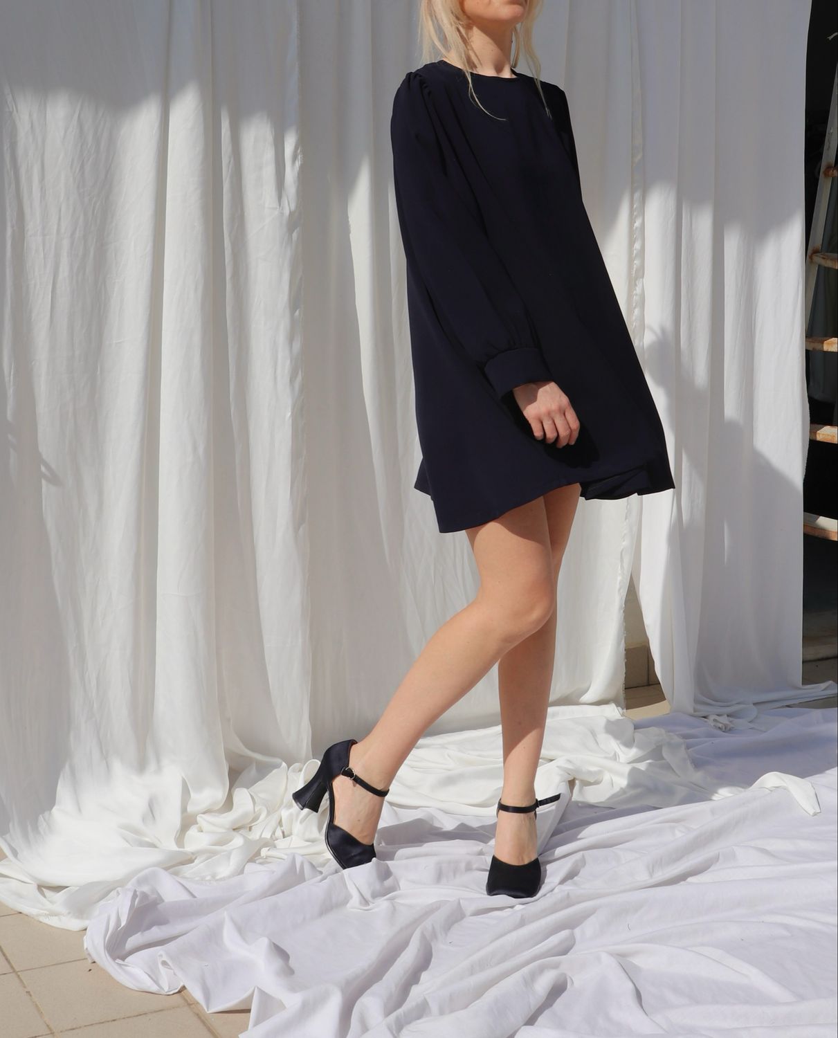 Abito-blusa svasato/ Blu navy