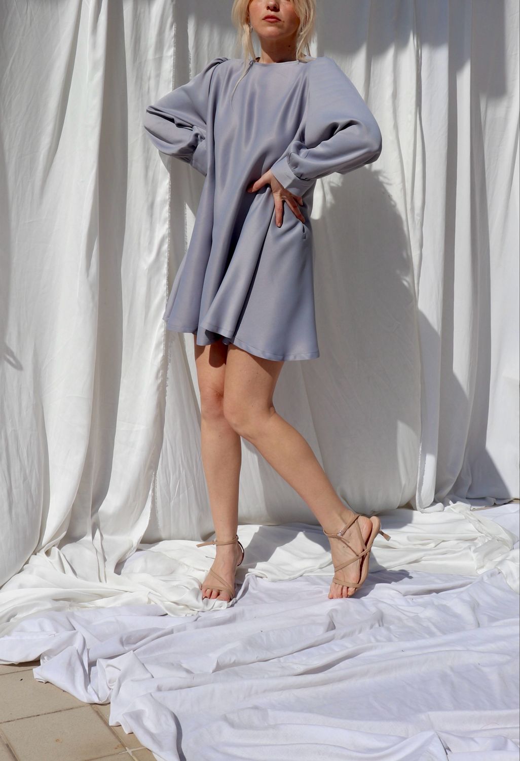 Abito-blusa svasato/ Azzurro nuvola