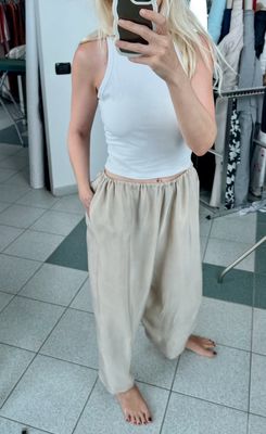 Pantalone morbido versione alla caviglia/ cupro avorio