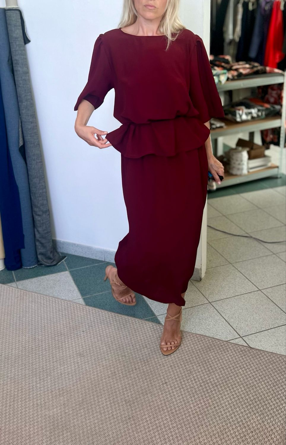 Completo Blusa + Gonna a tubo/ bordeaux misto seta