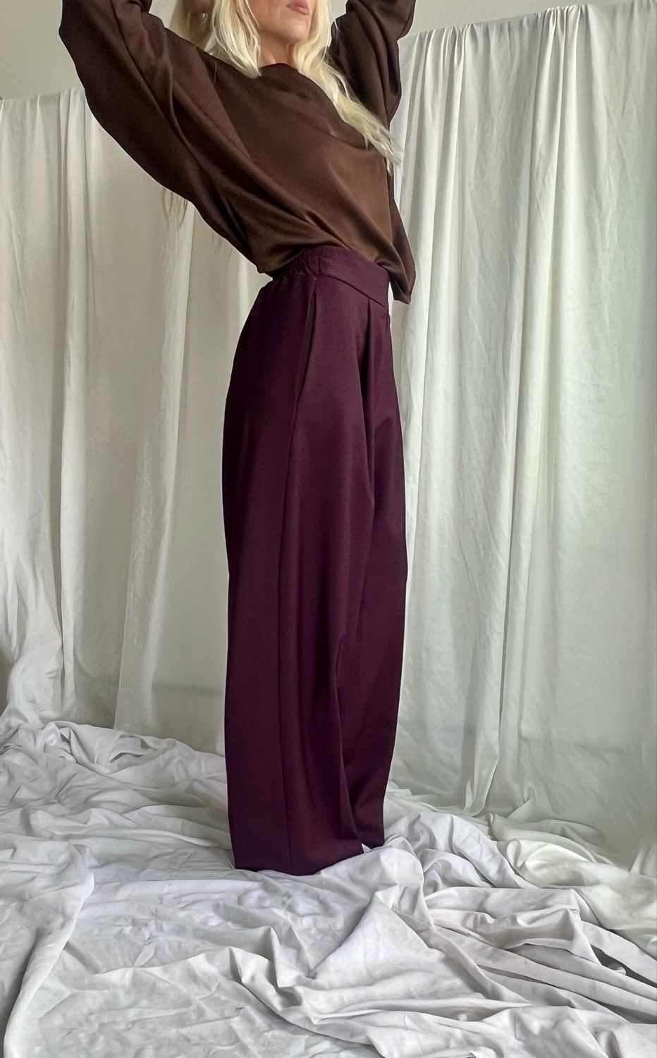 Pantalone con pinces ed elastico/ lana vinaccia