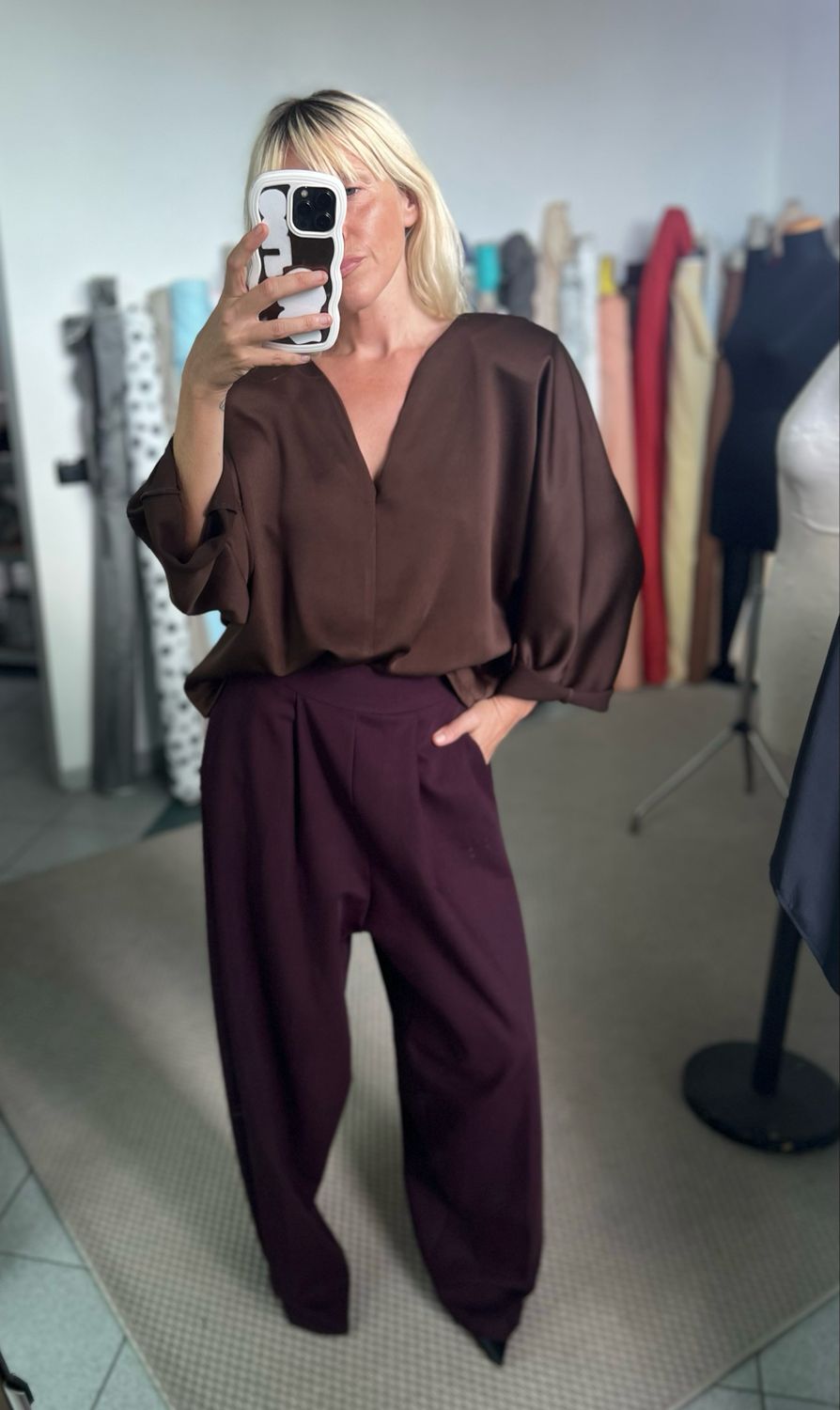 Blusa double face/ crepe cady cioccolato