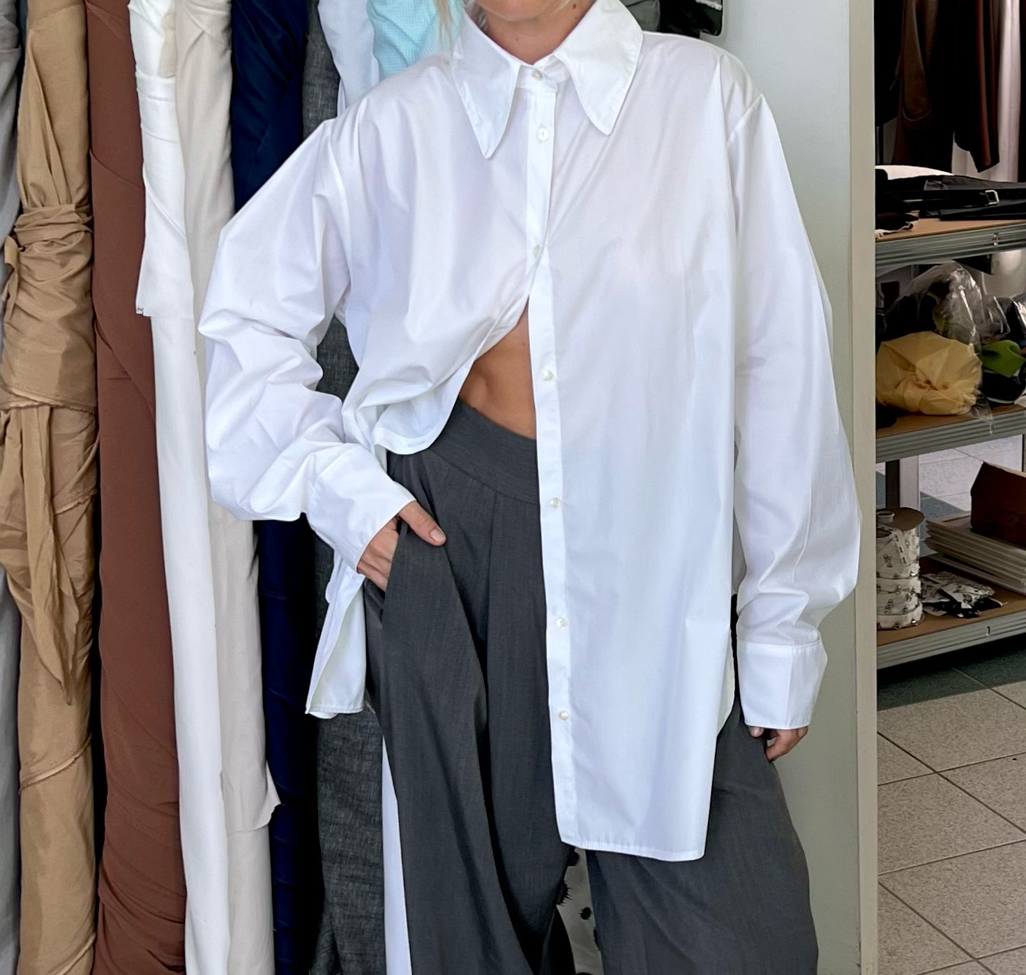 Camicia con carrè/ cotone bianco