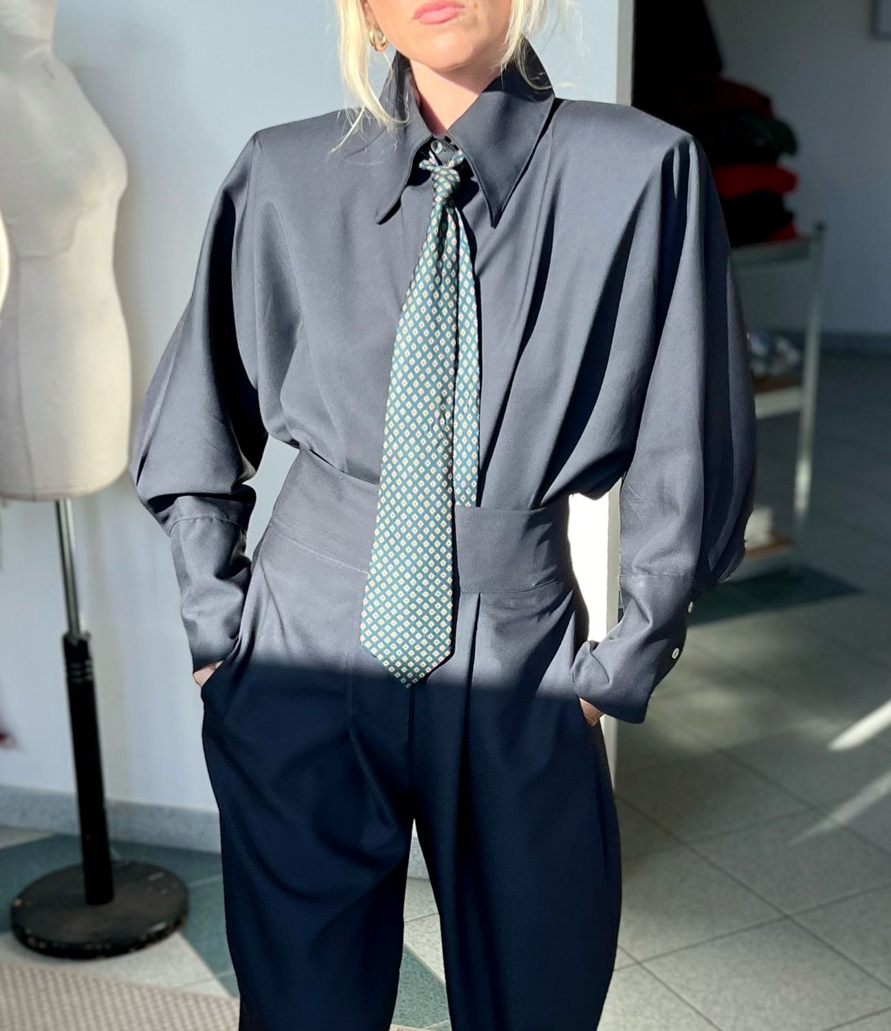 Camicia dolman: Tortora • Grigio blu • Nero gessato