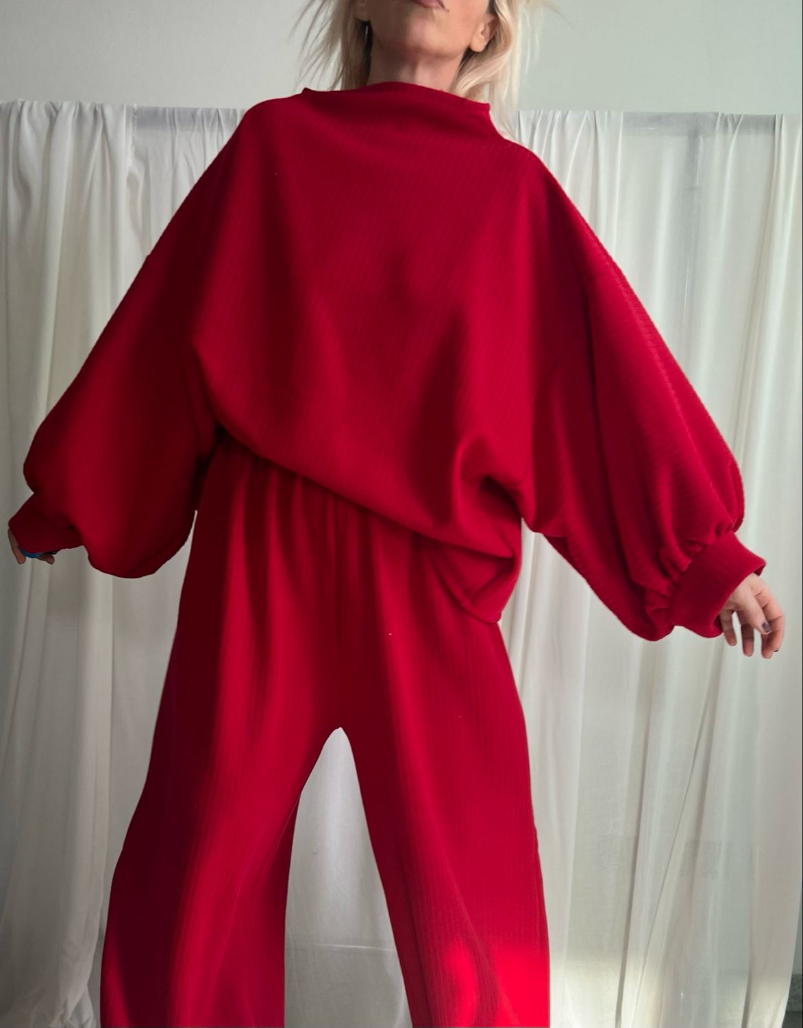 Completo a costine - rosso ciliegia costina più larga