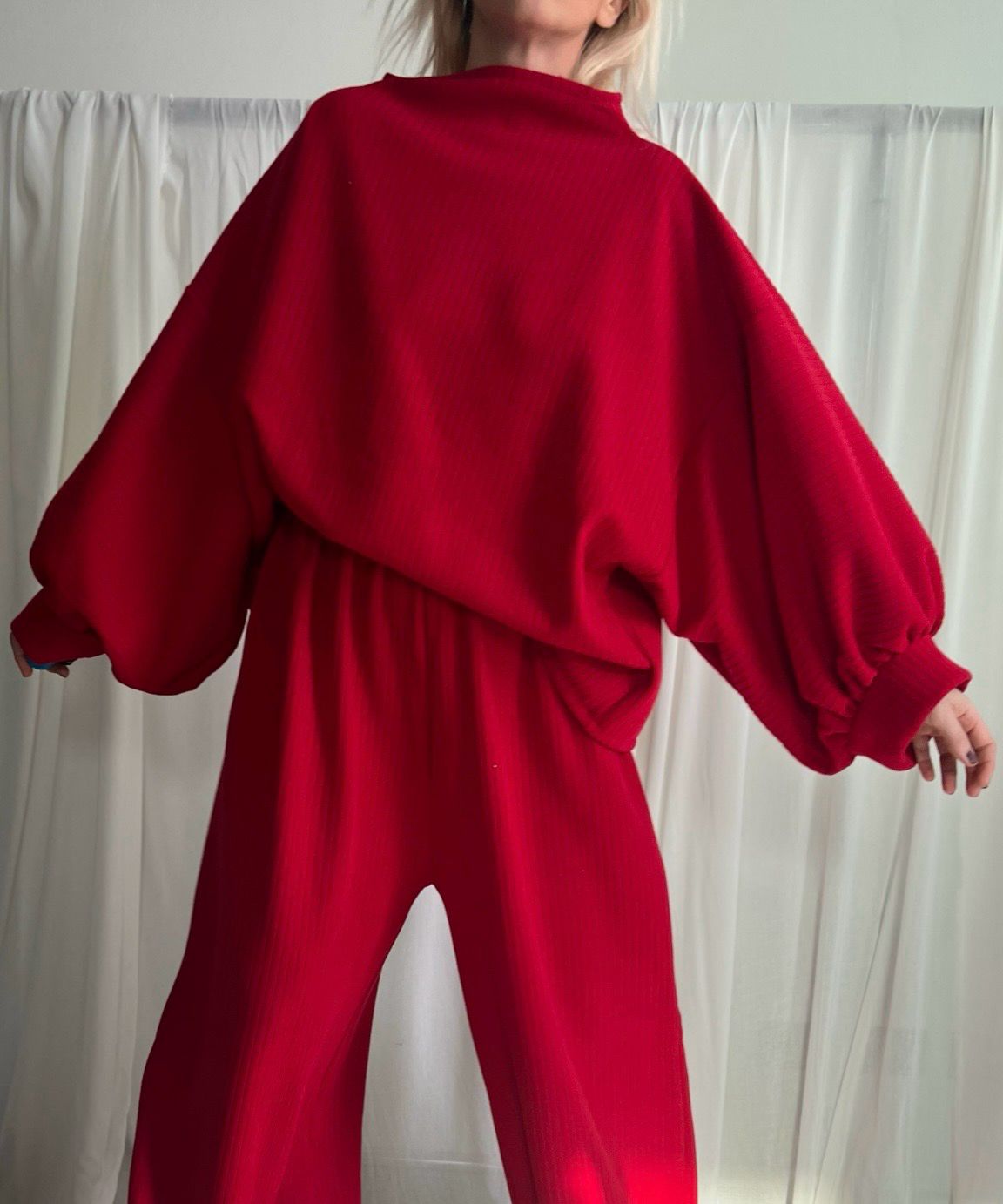 Blusa a costine - rosso ciliegia