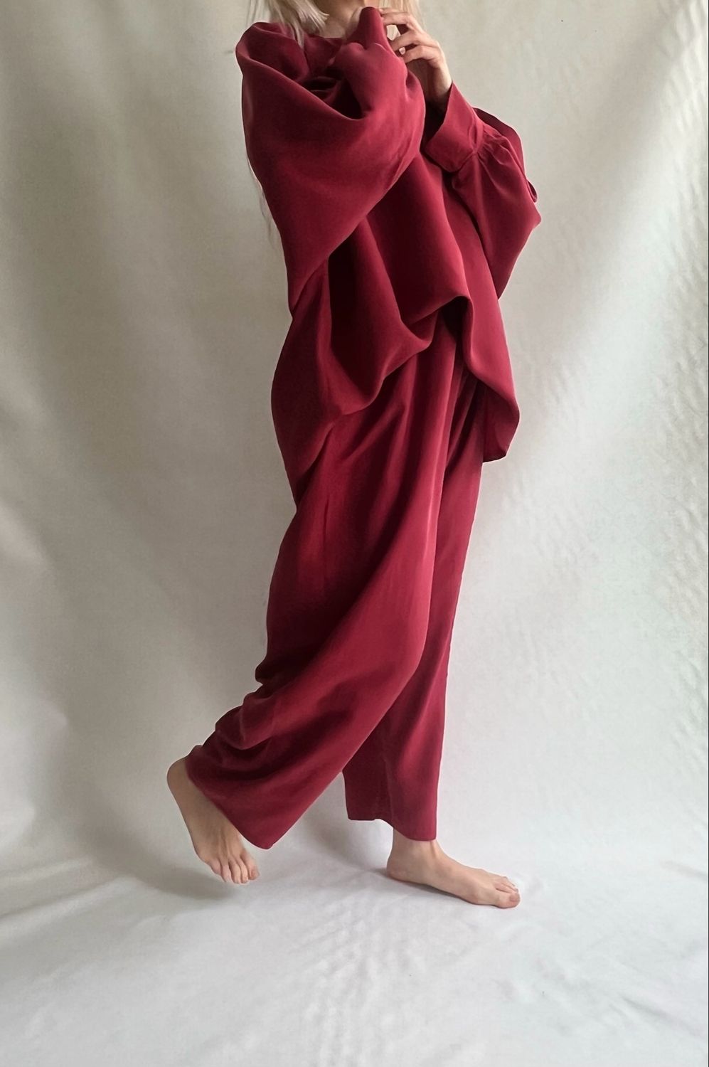 Completo Double-face/ cupro di viscosa/ fragola