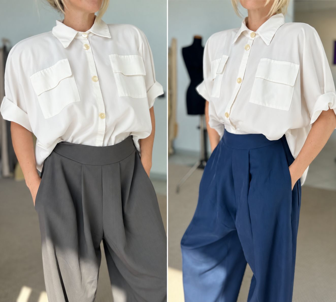 Camicia manica 3/4 + taschini / cotone panna