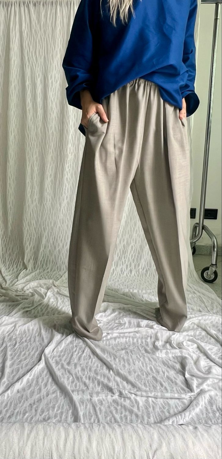 Completo Blusa + Pantalone morbido lungo/ Grigio chiaro+Blu acceso