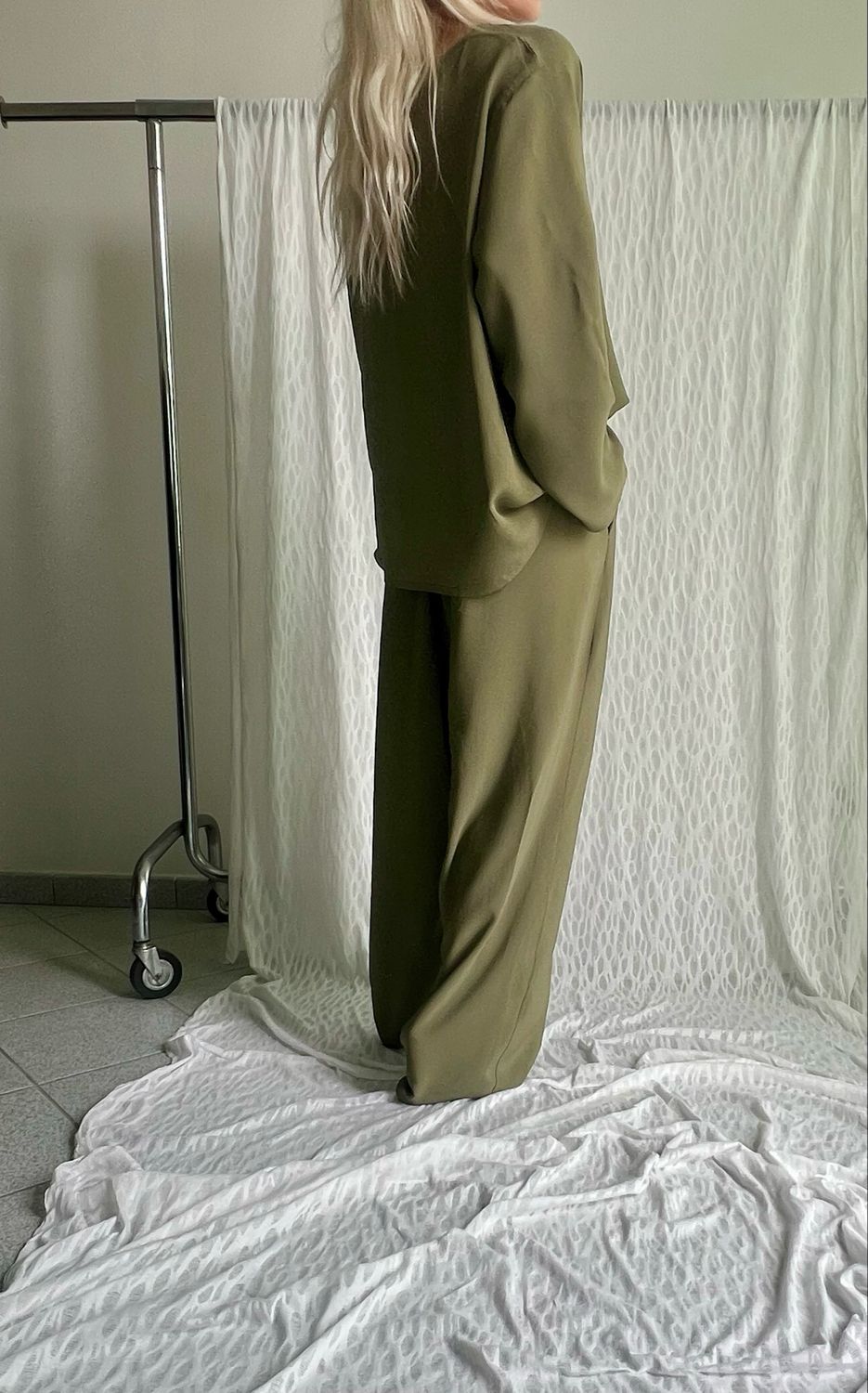 Completo Blusa + Pantalone morbido lungo/ Salvia