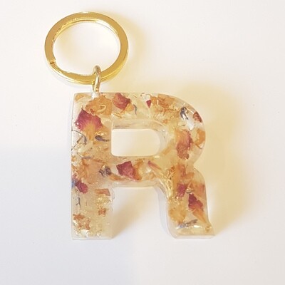 Letter R Flower Key Ring