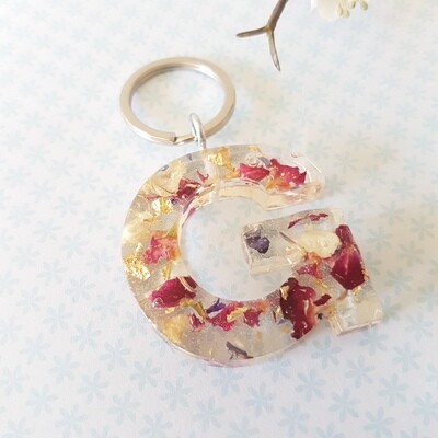 Letter G Flowers Key Ring