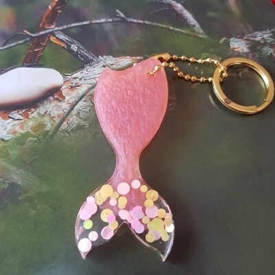Mermaid Tail Key Chain - Rose Pink and sprinkles
