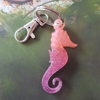Seahorse Key Ring - Rose Pink  Purple Glitter