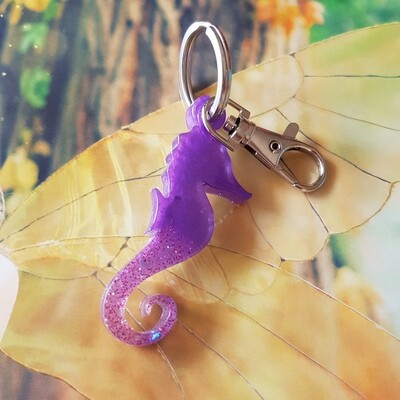 Seahorse Key Ring - Purple Glitter