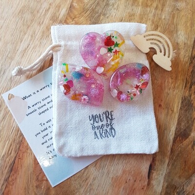 Worry Stones Pink Glitter Clear