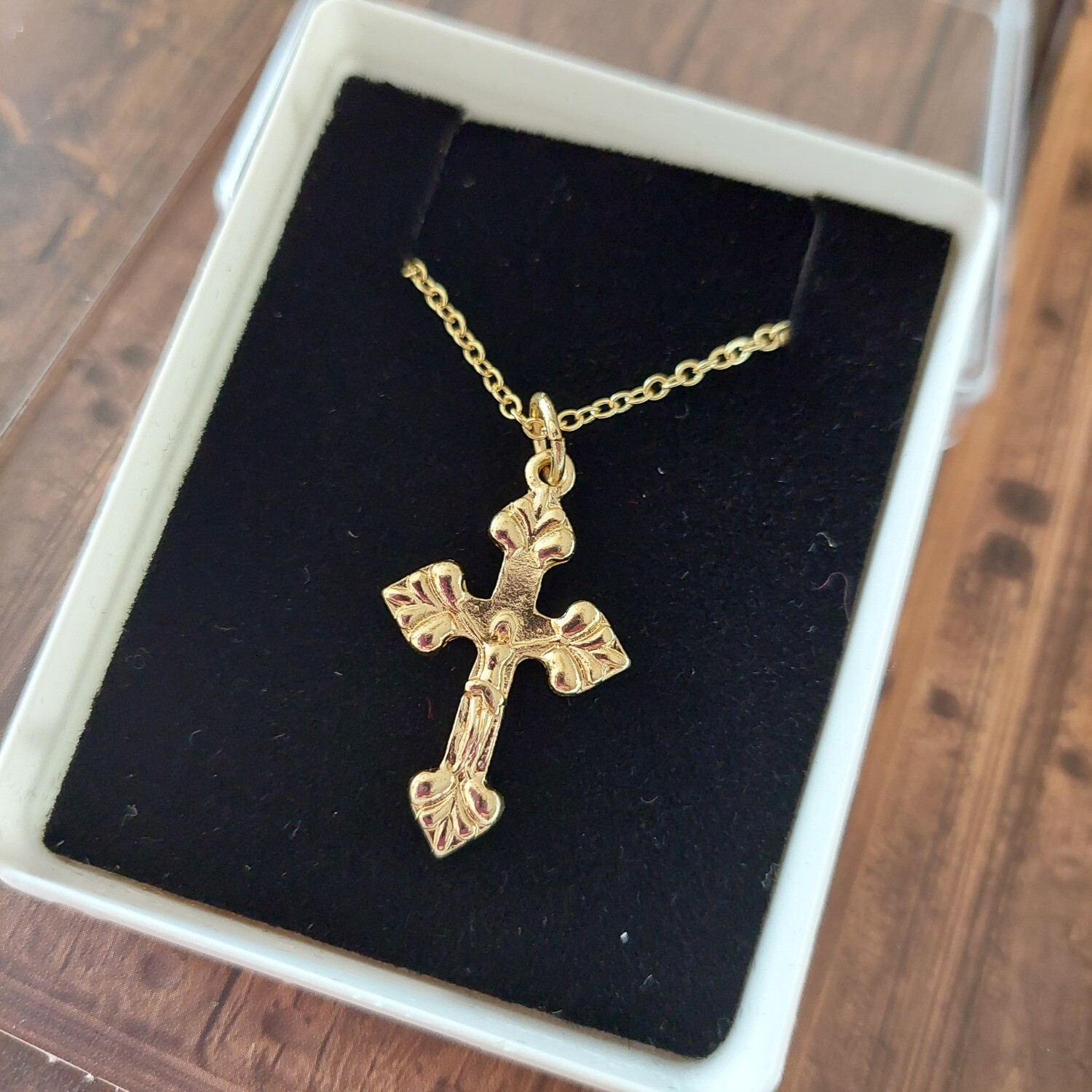 Gold Plated Clubbed Crucifix Pendant In Display Box