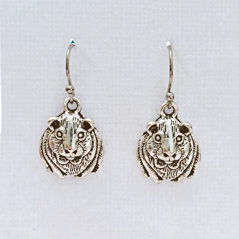 Silver Plate Guinea Pig Drop and Dangle Earrings
