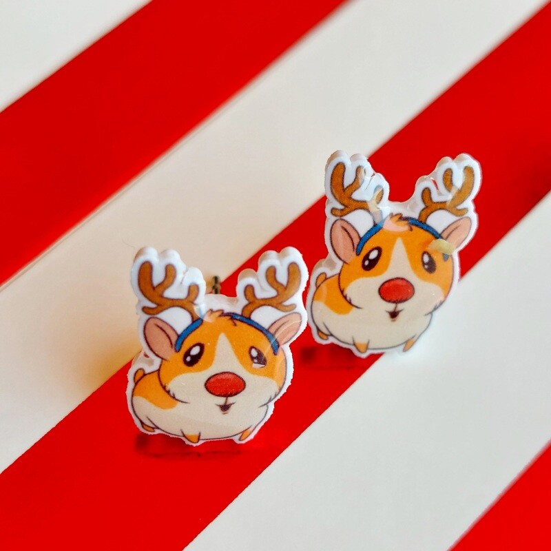 Christmas Guinea Pig Reindeer Stud Earrings