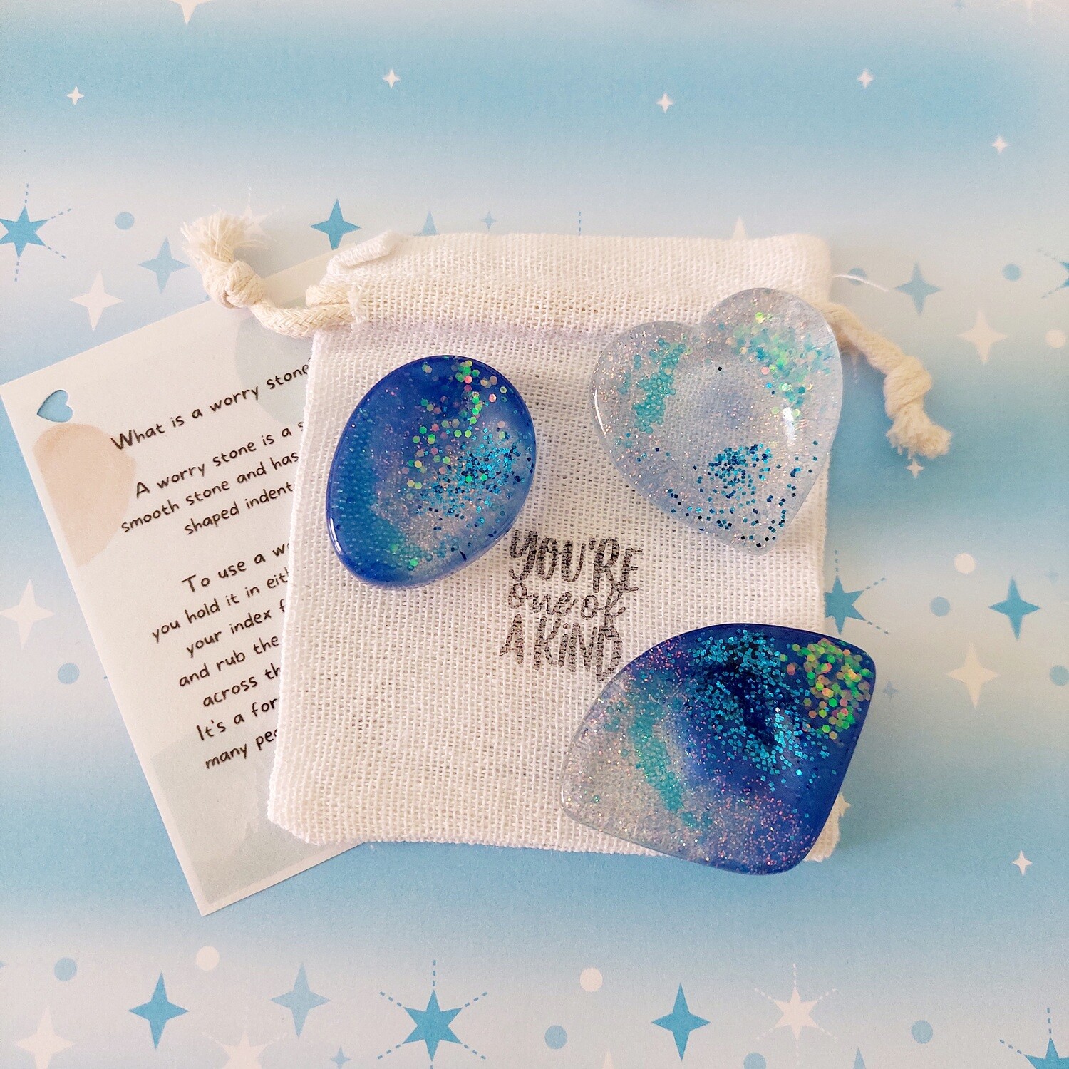 Worry Stones Blue Clear Heart