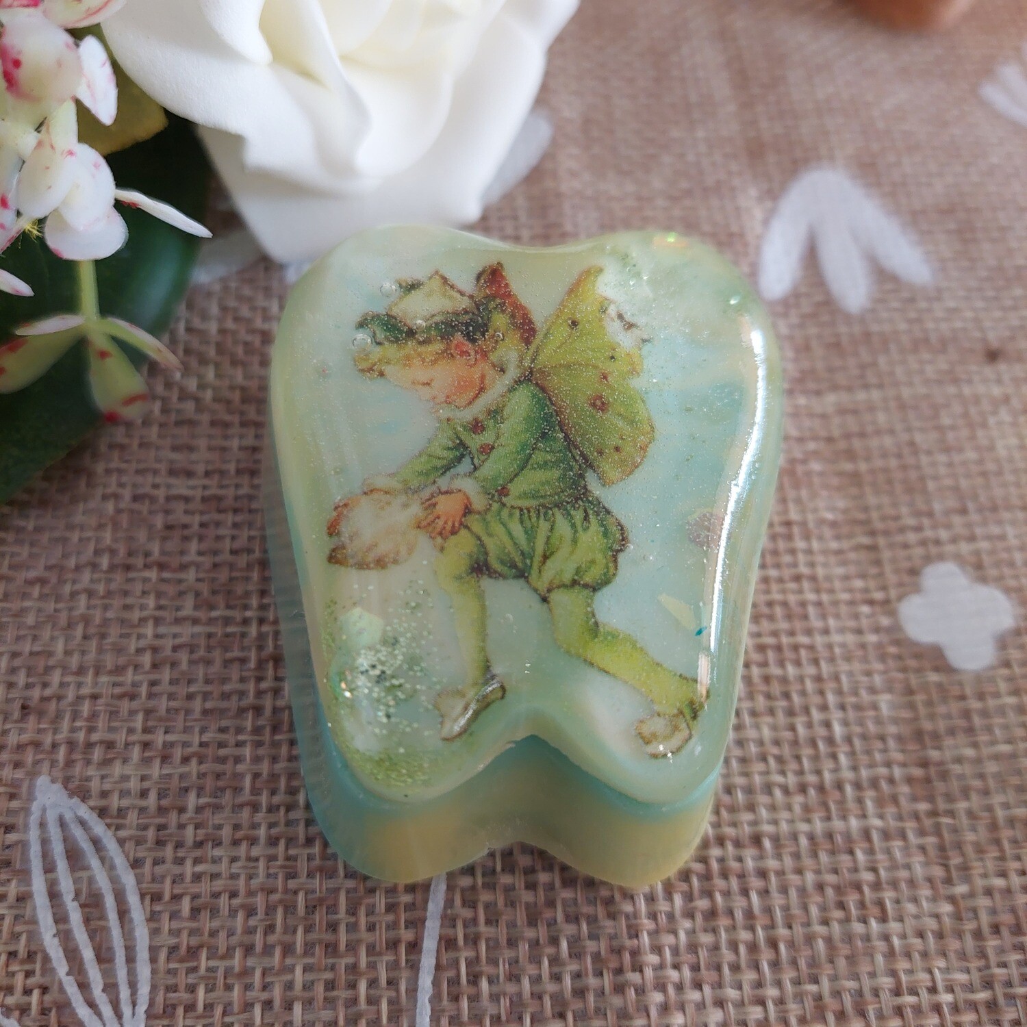 Vintage Flower Fairy Tooth Box - Green