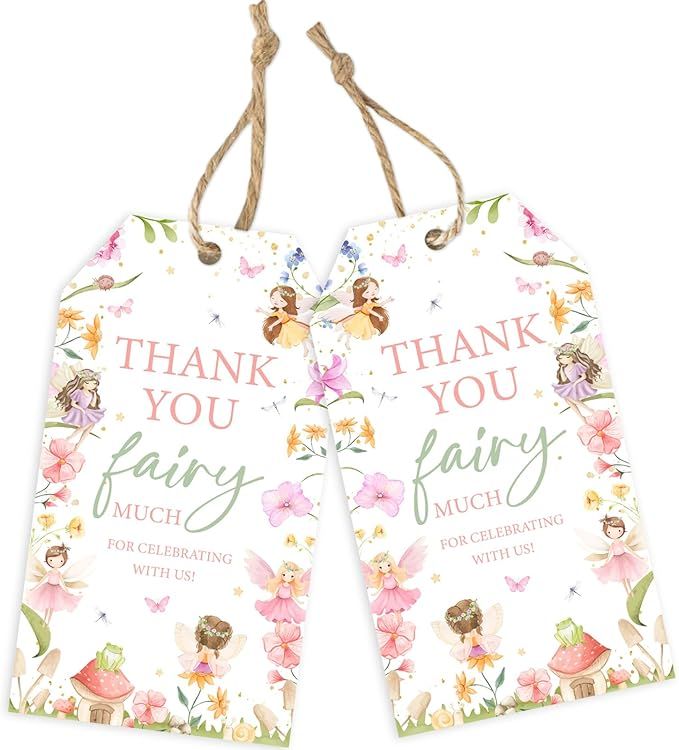 10Pcs Fairy Thank You Gift Tags, Fairy Theme Gift Tags Thank You for Celebrating with US Tags Girl Birthday Baby Shower Wedding Bridal Shower Party