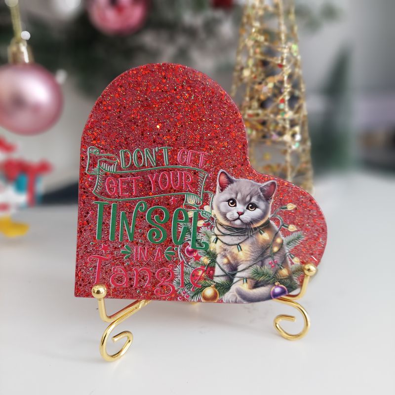 Dont Get Your Tinsel in a Tangle - Cat Christmas Decor with stand