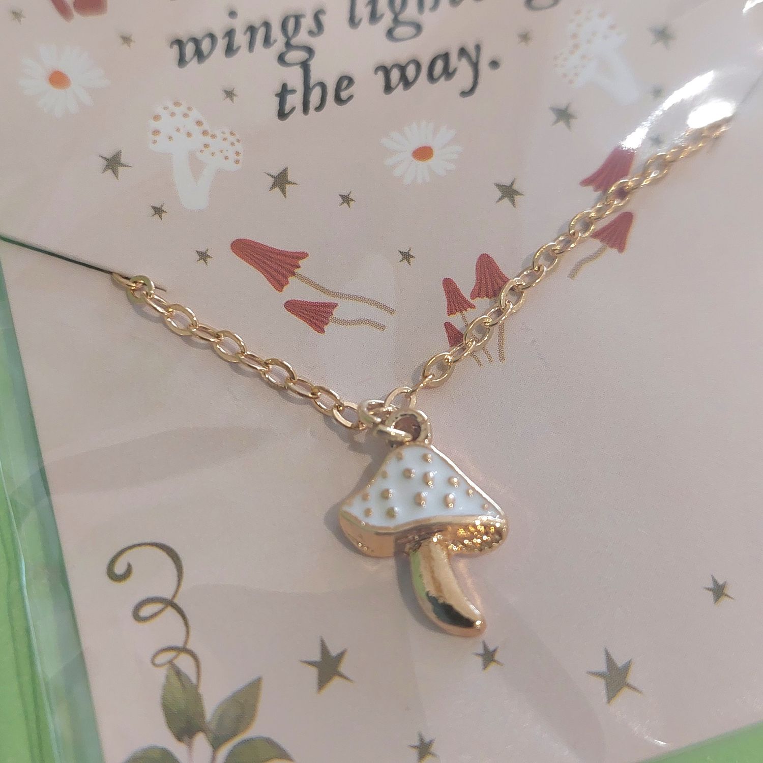 Enchanted Gold Toned Mushroom Necklace