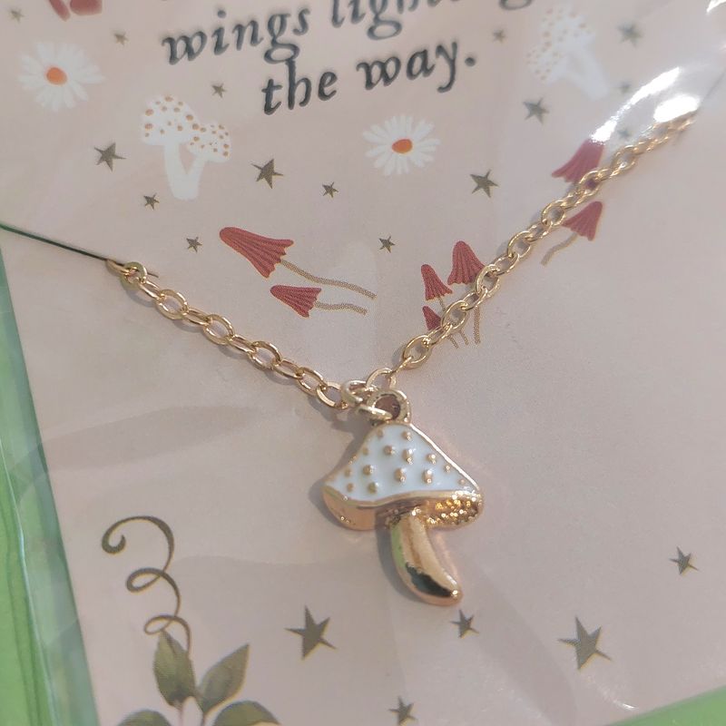 Enchanted Gold Toned Mushroom Necklace
