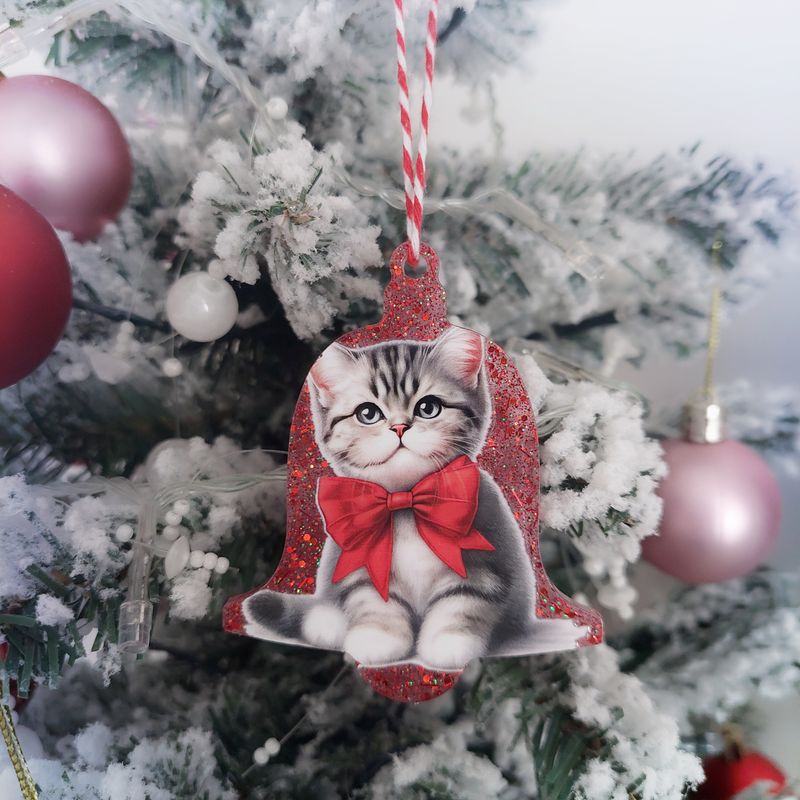 Handmade Resin Red Glitter Cat Christmas Tree Ornaments 🎄🐾 Bell