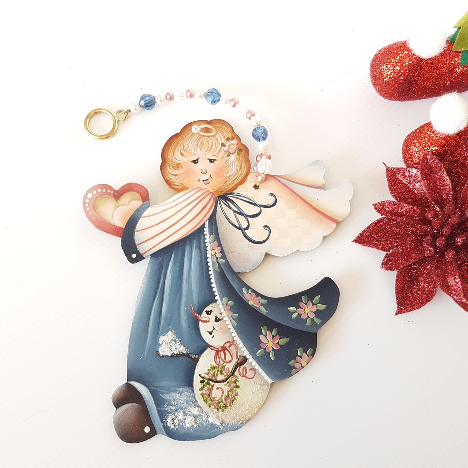 Hand-Painted Wooden Angel Christmas Ornament: Cottagecore Holiday Decor