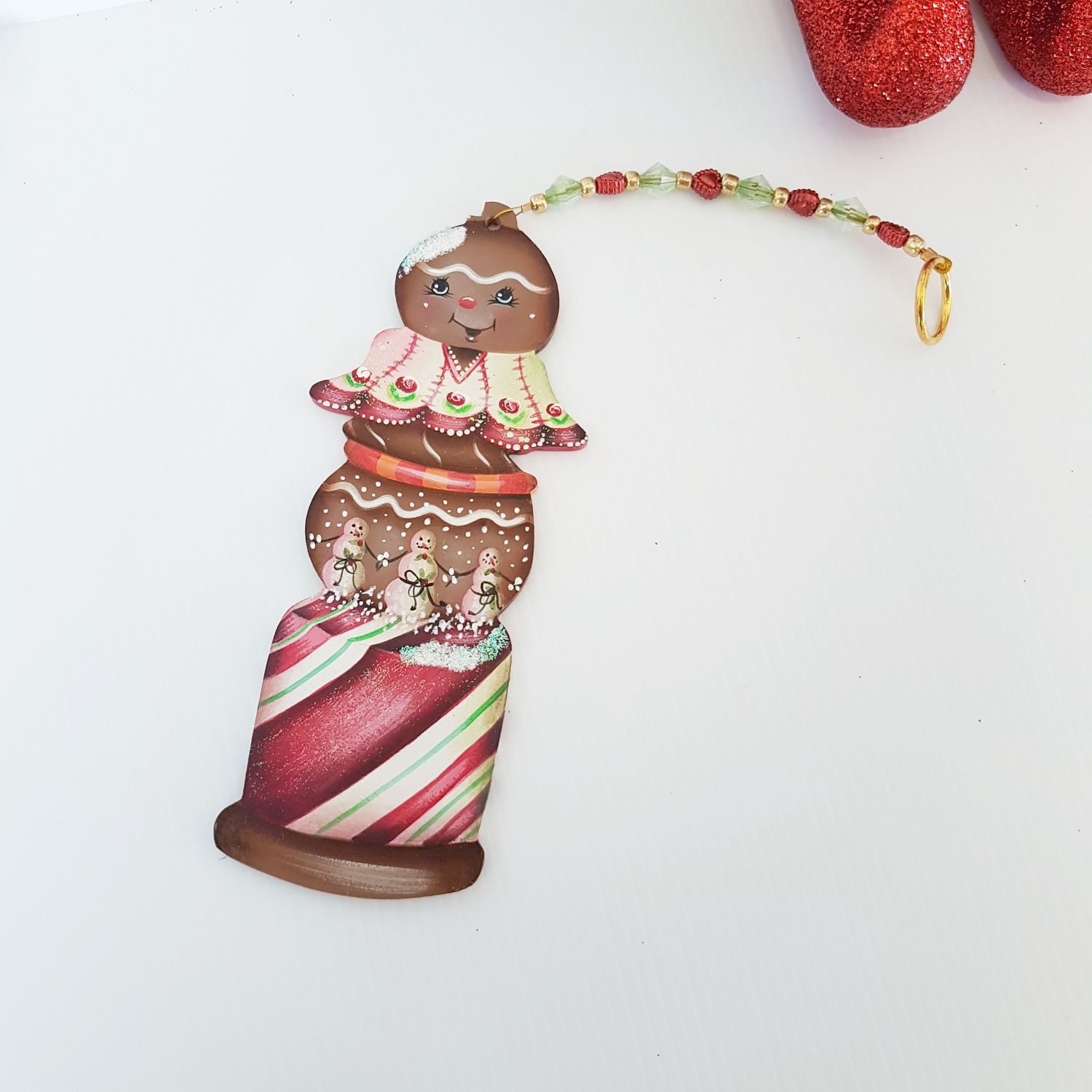 Gingerbread Man Ornament, Wooden Christmas Decoration, Hand painted Festive Decor, Candy Cane design