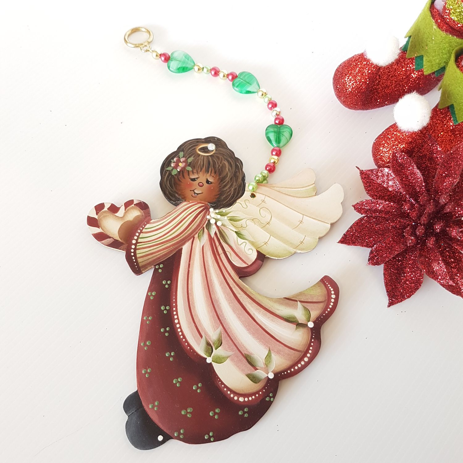 Hand-Painted Wooden Angel Christmas Ornament: Cottagecore Holiday Decor
