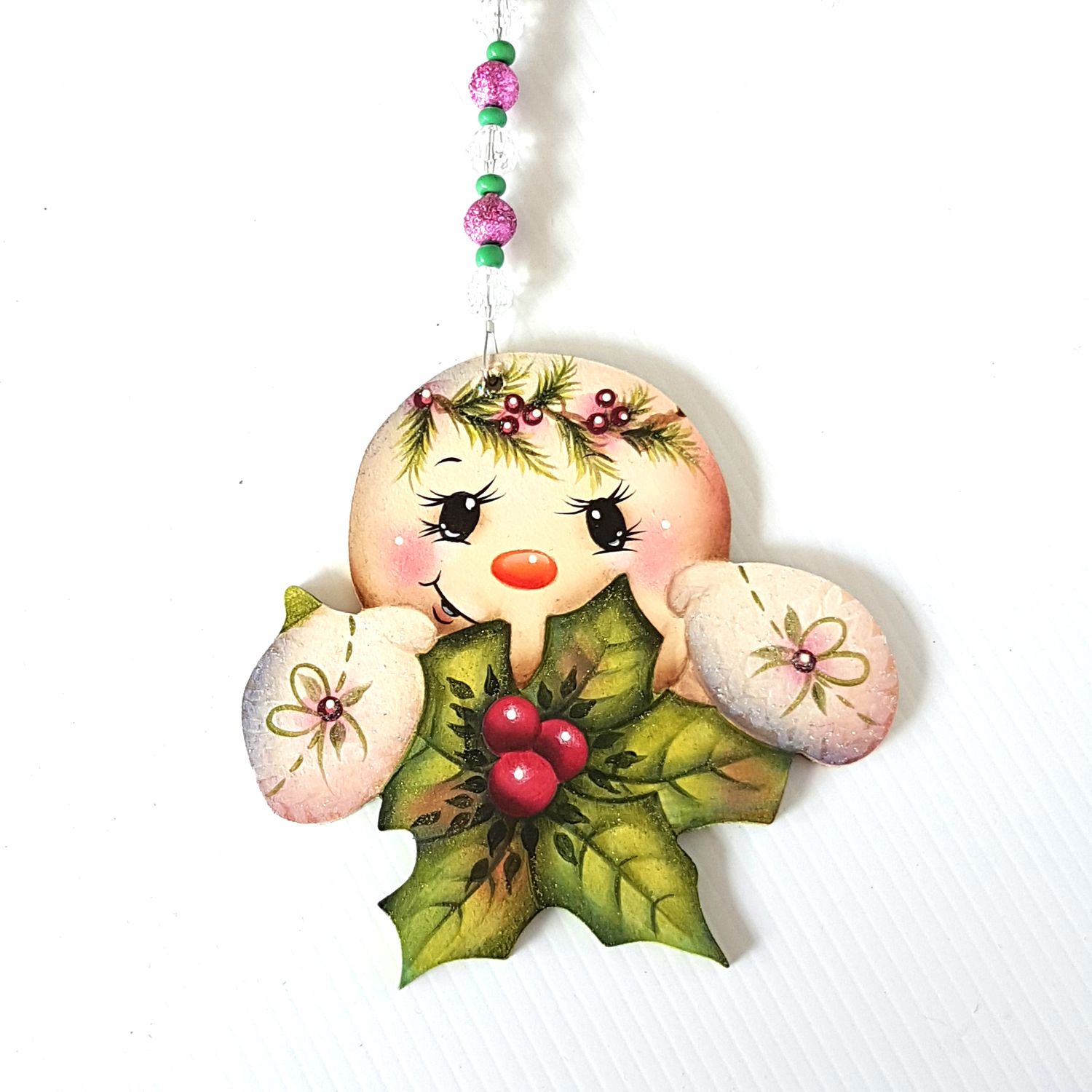 Wooden Snowman Ornament - Holly