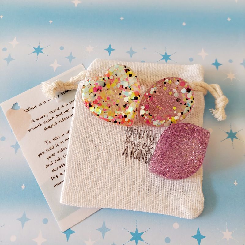 Worry Stones Pink Sprinkle, Resin Fidget Stones Set, Pocket Rock Hug, Sensory tools, Affirmation Tool, sensory Montessori toy