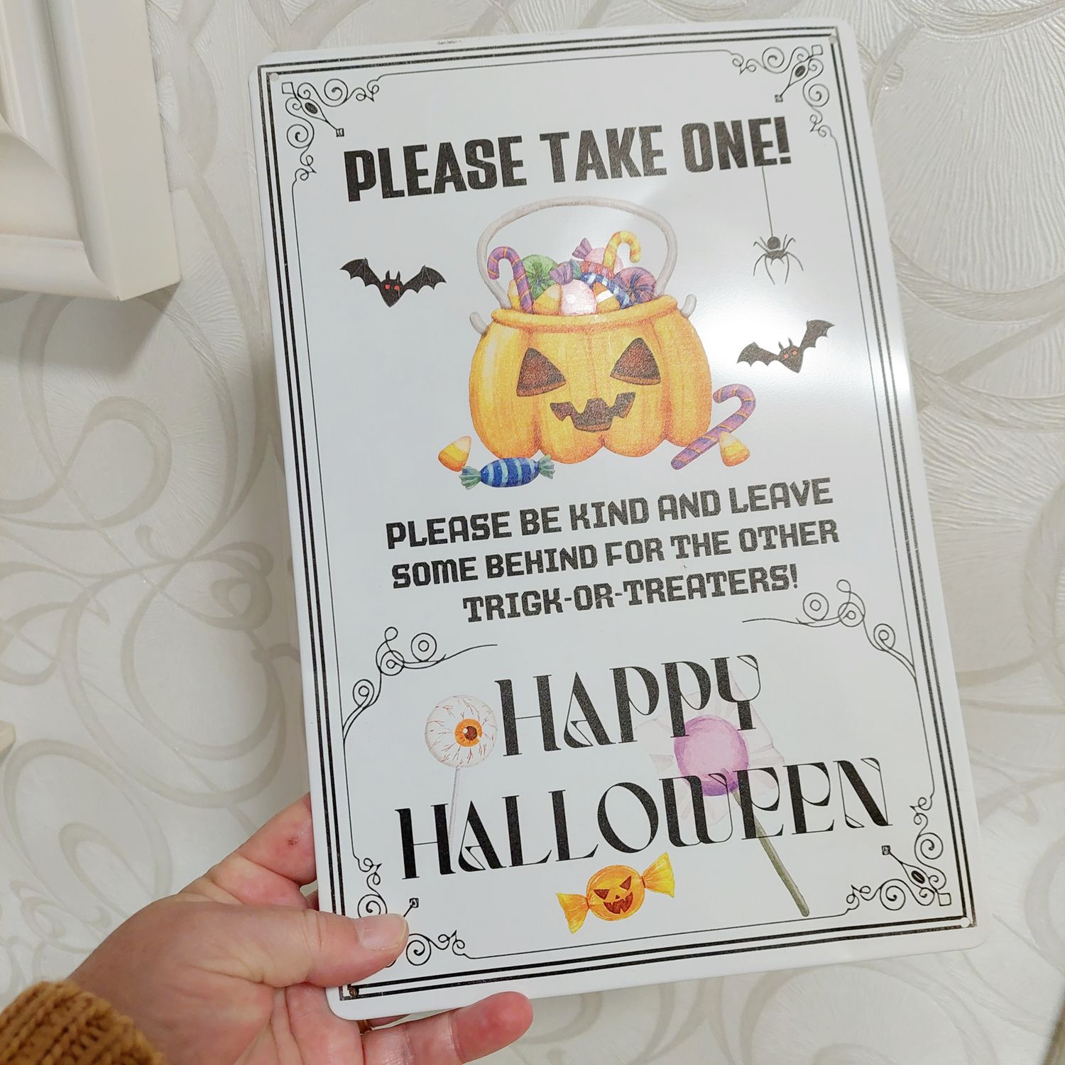 Festive Halloween Metal Sign: 'Please Take One.