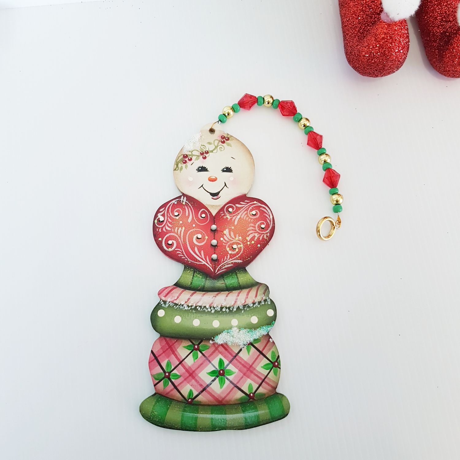 Hand-Painted Wooden Snowman Ornament