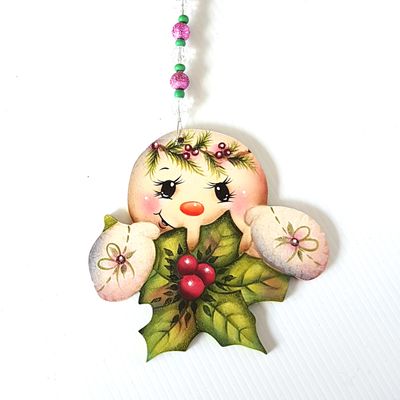 Wooden Snowman Ornament - Holly