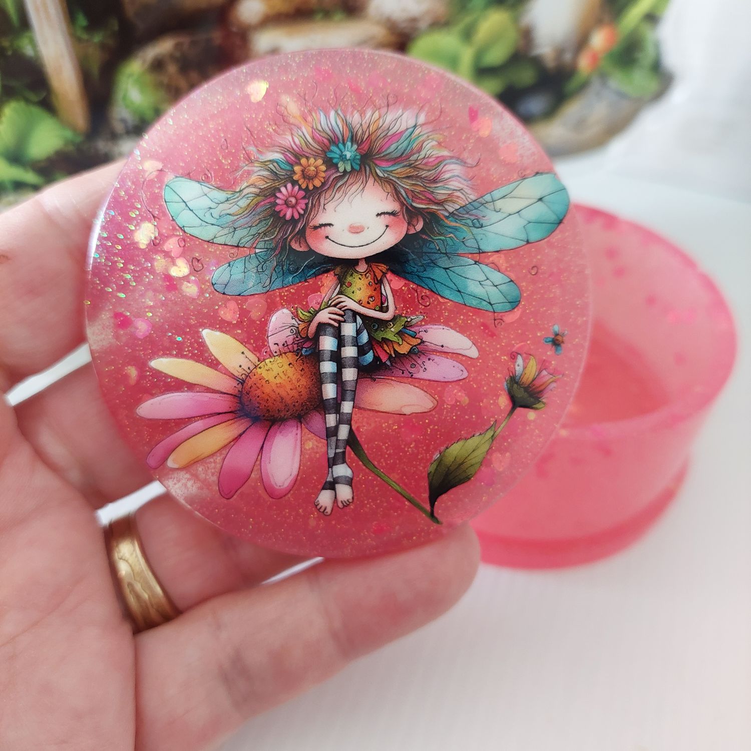 Round Pink Fairy Jewelry Box with Lid, Tooth Fairy Box