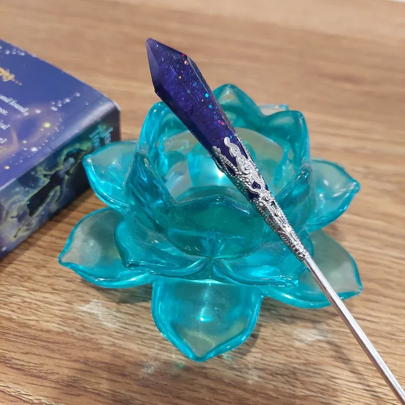 Handmade Purple Fairy Wand - Medium Silver