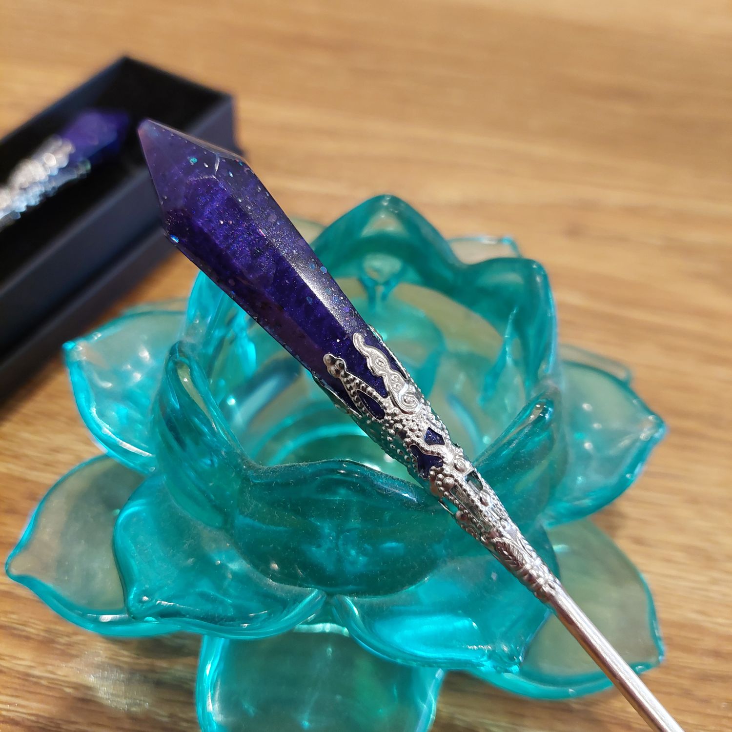 Handmade Purple Fairy Wand - Large Silver