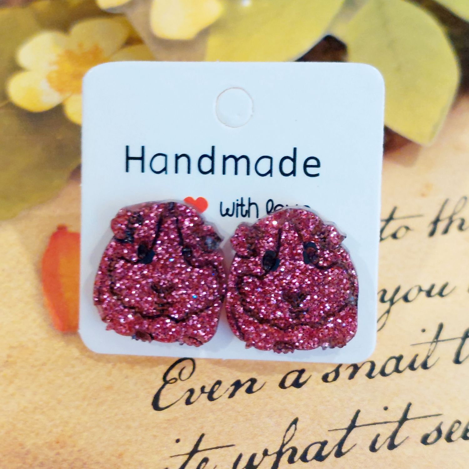 Handmade Glitter Guinea Pig Stud Earrings Handmade Glitter Guinea Pig Stud Earrings
