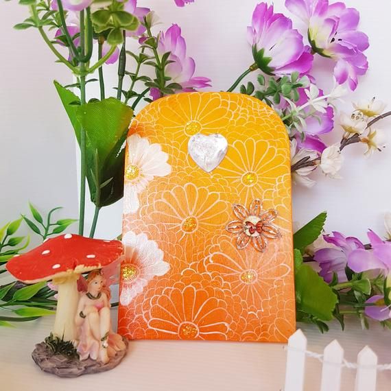 Wooden Fairy Door, Small Garden Decor, Hand painted Enchanted Garden Supply
