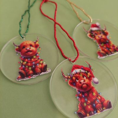 Highland Cow Christmas Tree Ornaments - Set of 3