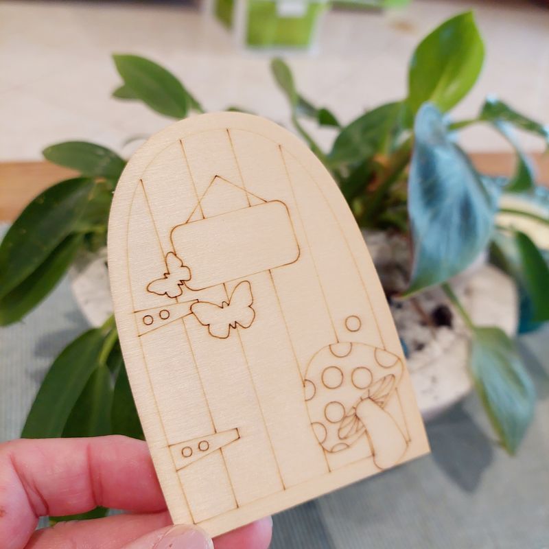 Wooden Fairy Door with Mushroom Blank