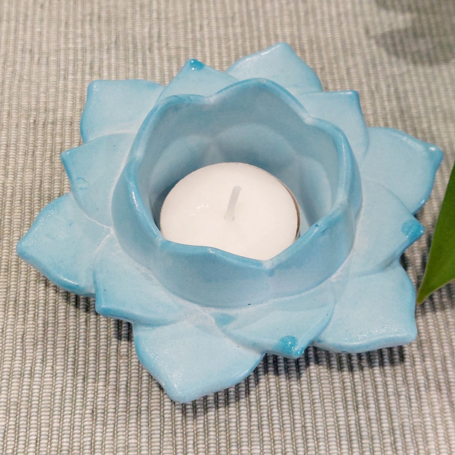 Lotus Flower Blue Tea Light Holder