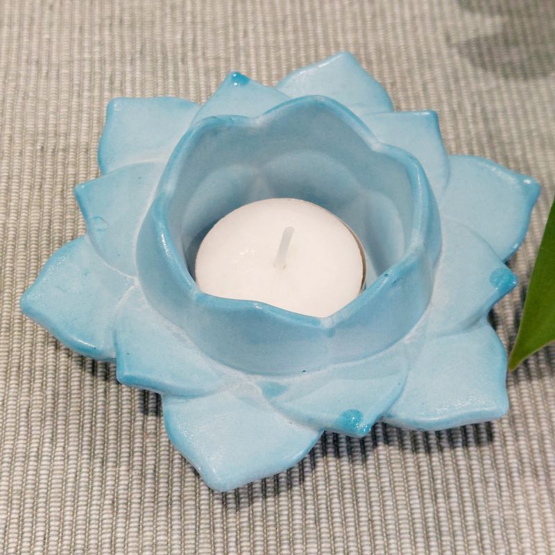 Lotus Flower Blue Tea Light Holder