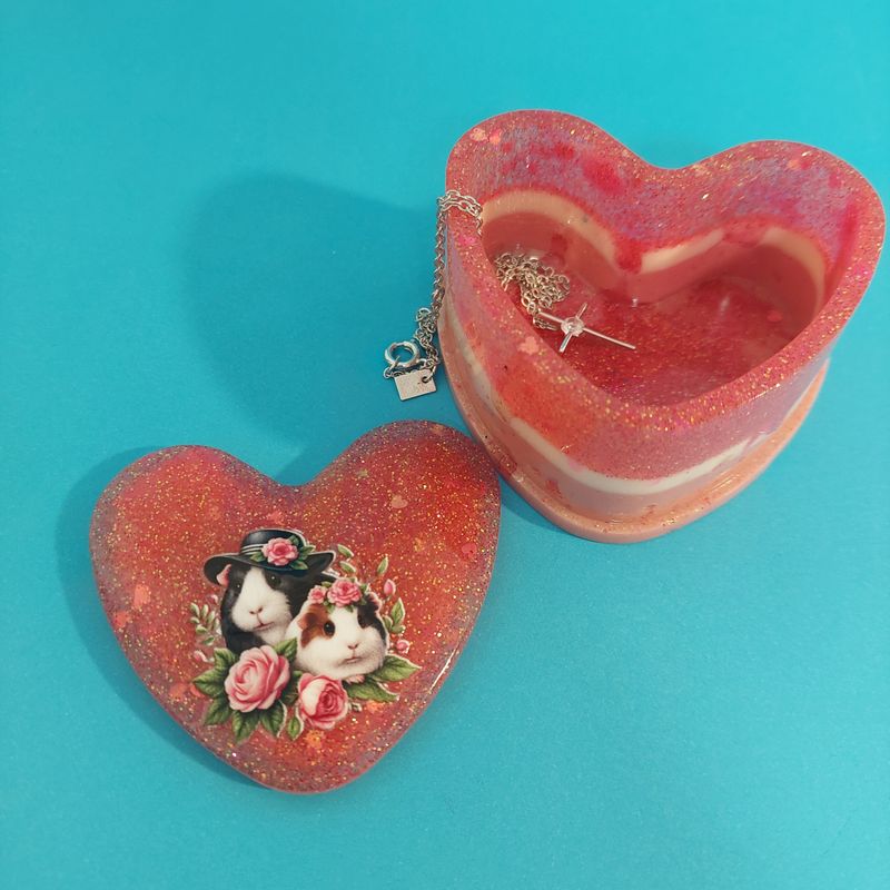 Heart Guinea Pig Jewelry Box with Lid - Pinks